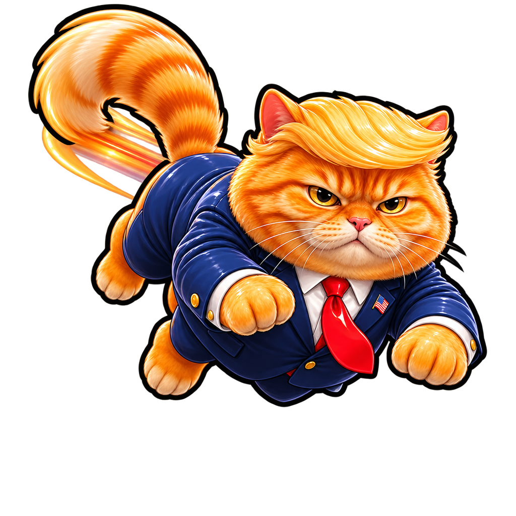 Trump Cat leaping mid-stride